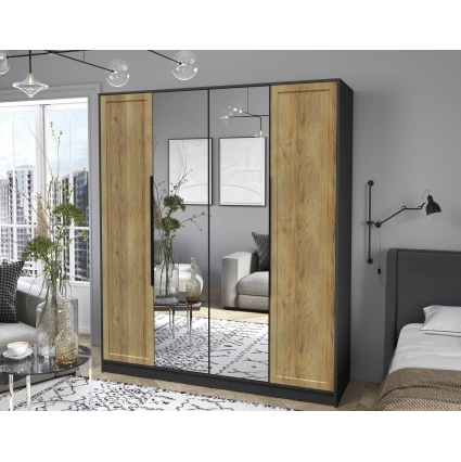 Шкаф распашной Тренд КТ-Ш4 (з) (Антрацит ЛДСП/ Дуб вотан ЛМДФ) Ш1800 В2128 Г547